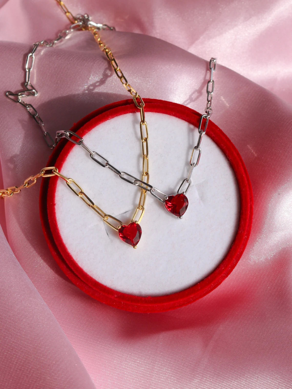 Sparkling Heart Necklace, Red Heart Valentine Elegant Necklace, 925 St –  Reorah